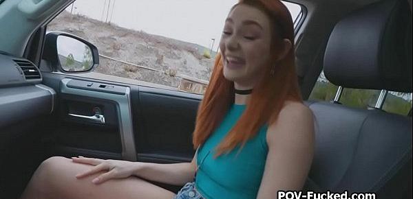  Fiery redhead teen rides my cock on pov sex tape